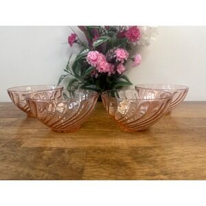 Vintage Arcoroc Rosaline Pink Swirl Glass Bowls Set of Four Retro Serving  Dish‎
